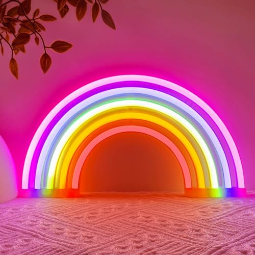 HOHOSIGN Rainbow Neon Sign Led Lights Rainbow Wall Decor Room Decor For Girls USB/Battery Operated Lamp Kids Classroom Neon Light Decorations For Night Bedroom Office Christmas