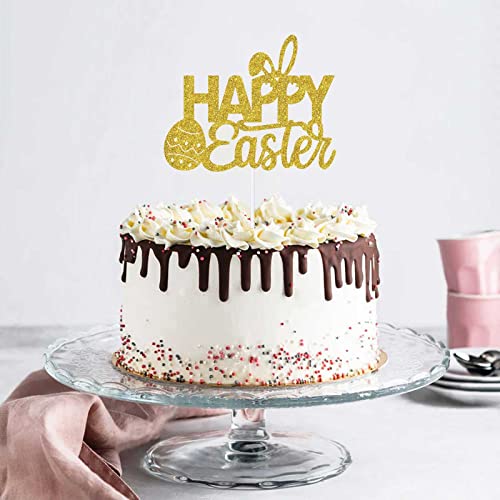 12Pcs Gold Glitter Happy Easter Cake Toppers Food Picks Cake Decorations For Easter Party Suppliers #TOP3
