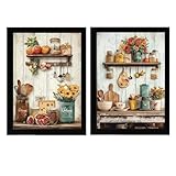 Nacnic Set de 2 Cuadros de Cocina Rústica Impresión Ilustración en Estilo Campestre Arte de Pared para Decoración de Cocina, Restaurante A4 Marco Negro