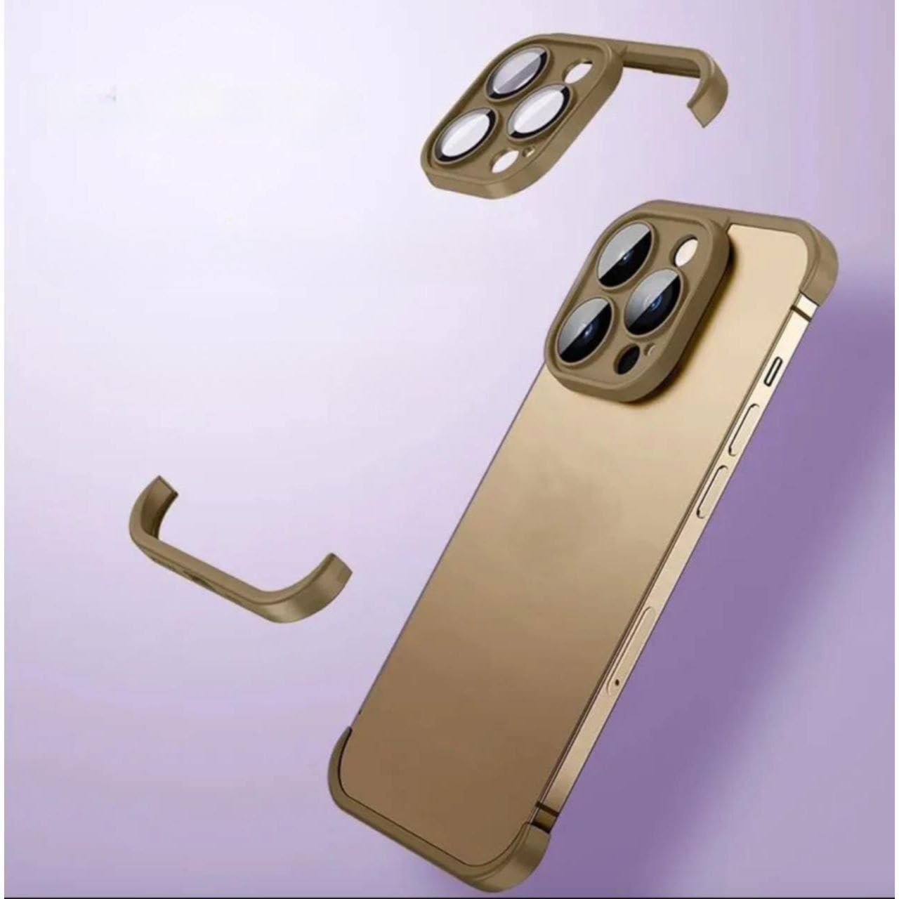 VEE Titanium Gold Frameless Protective Case for Iphone, Fit for Iphone 16 Pro,Camera Lens Protector, Slim Soft TPU Shockproof IPhone Cover, Minimalist Yet Protective Bumper Shell (Iphone 16 Pro)