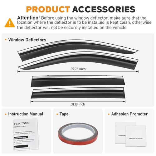 Image of Shatterproof Taped-On Window Deflectors for Jeep Cherokee 2014-2023 with Chrome Trim, Rain Guards, Window Visors for Car, Vent Deflector, 4pcs