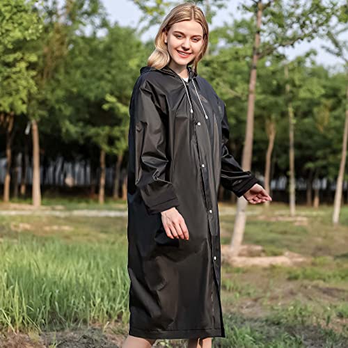 Rain Ponchos, Waterproof EVA Raincoat Reusable Outdoor Camping Travel Hooded Rain Coat Poncho for Men Women for Family Fishing/Travel/Emergency/No PVC with Hood and Elastic Sleeving, S