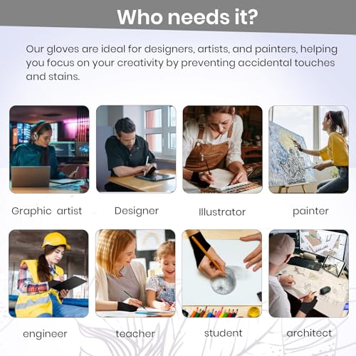 Guante digital para dibujo con rechazo de palma en 3 capas, guante artístico de dos dedos para iPad y tabletas gráficas, apto para mano izquierda y derecha, incluye 3 paños de limpieza (paquete de 6 unidades, tallas S, M y L) miniatura 5
