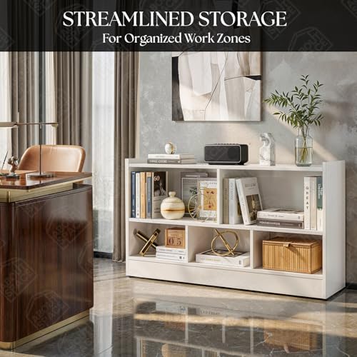 Image of ABOUT SPACE Book Shelf - 5 Compartment Engineered Wood DIY Versatile Book Stand for Home Library, Office Modern Slim Open Display Rack for Bedroom, Living Room (White - L 110 x B 30.5 x H 62.5 cm)