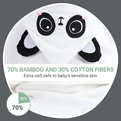 Image of MICHLEY Bamboo Viscose Baby Hooded Bath Towel for Boys and Girls, 29.5 x 29.5 Inch Ultra-Soft and Quick-drying Infant Bathrobe (Panda)