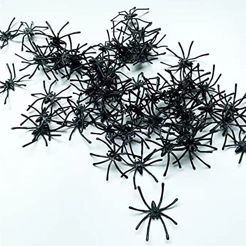Brvnpily Plastic Spider Halloween Party Decorations, Pack of 100 Black Plastic Spider Prank Realistic Toys, Perfect for Parties