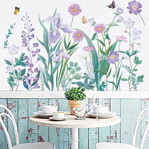 Runtoo Purple Flowers Vinilo Decorativo con Mariposas para Pared miniatura 2