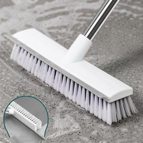 Image of 2 in 1 Bathroom Cleaning Brush with Wiper, Long Handle Floor Scrubber Brush with Water Wiper Blade, Heavy Duty Tile & Floor Cleaning Brush, Multipurpose Bathroom Kitchen Floor Cleaner Tool
