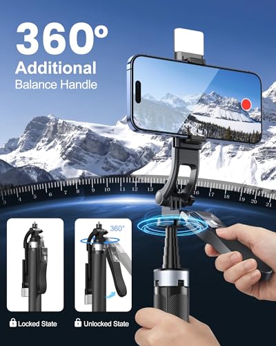Image of 71 inch Selfie Stick Tripod with Reinforced 4-Leg Tripod Stand for Phone, 360 Rotatable Handle, Rechargeable Fill Light & BT Remote. Aluminum Alloy Ultimate Stabilitya for Smartphones, GoPro