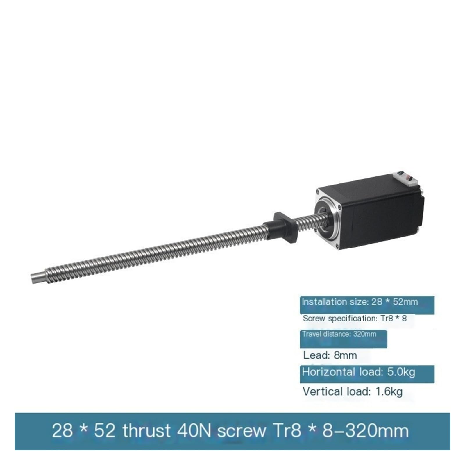 Motor Paso a Paso Lineal NEMA11, Mini actuador de Tornillo Trapezoidal Tr5/Tr8 de 28 mm for automatización CNC de Impresora 3D(28 * 52 Motor Tr8*8-320mm)