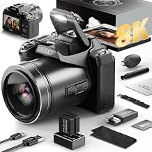 8K Digital Camera, Photography Camera 64MP with 3" Flip Screen, 16X Zoom, WiFi & Autofocus, Vlogging Camera for YouTube, Includes 64GB Card & 2 Batteries