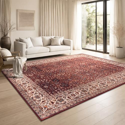 Paco Home Tapis Salon Vintage Retro Oriental Poils Courts Antiderapant Surface Douce Facile Entretien Chambre Salle a Manger, Couleur:Ivoire-Rouge,...