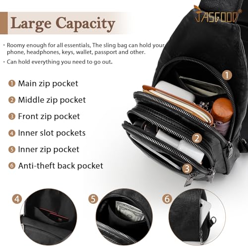 Image of JASGOOD Anti Theft Small Sling Bag for Women Leather Fanny Packs Crossbody Bags Trendy Anti-Theft Sling Purse for Travel