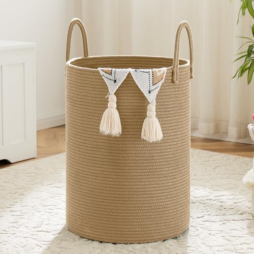 Image of Artfeel Laundry Basket,Woven Cotton Rope Laundry Hamper,80L for Decorative Storage of Dirty Clothes,Toys and Blankets in Bathroom,Baby Room and Living Room