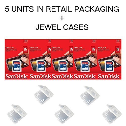 Lot of 5 SanDisk 16GB SD SDHC Class 4 Flash Memory Camera Card SDSDB-016G-B35 Pack + ( 5 Jewel Cases ) 