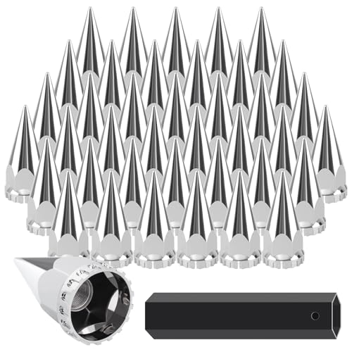Image of 40 Pack Spike Lug Nut Covers, 33mm x 4 3 /4 inch Chrome Spike Nut Cover Caps for Semi Truck, Trailer, Tractor, Rustproof ABS with Nut Cover Socket