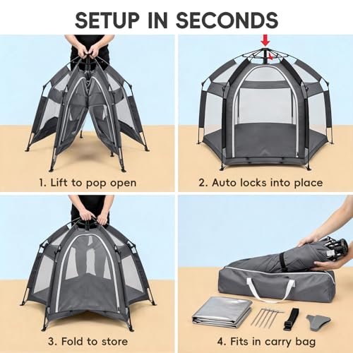 Image of Palopalo Black Pop Up Baby Beach Tent - UPF50+ Sun Protection Canopy & Mosquito Net, Instant Setup Portable Playpen for Indoor & Outdoor Play, Lightweight Pack and Play Yard