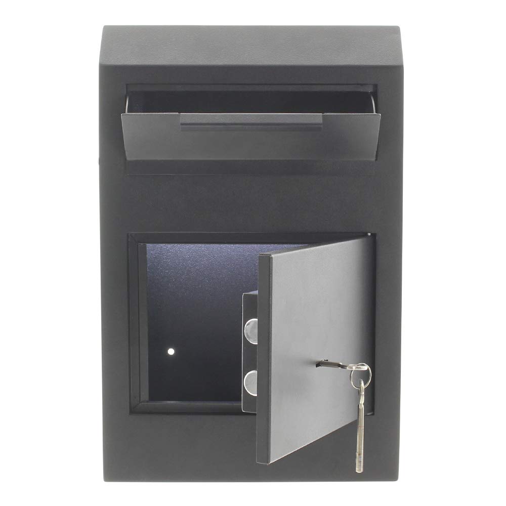 Caja fuerte con ranura para depósito Cashmatic Basic de Rottner, Color negro, Cerradura de llave de doble paletón, Tornillos de fijación incluidos