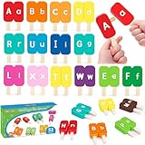 BainGesk Alphabet Ice Cream Toys for Kids Ages 2-4, 52 PCS ABC Learning Toys for Toddlers, Wooden Letters Matching Toys, Montessori Toys for 3 4 5 Year Old Boys Girls, Preschool Classroom Must Haves