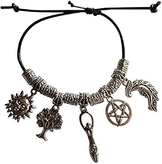 dunns-jewels Pagan Adjustable 2mm 5 Charm Real Leather Bracelet