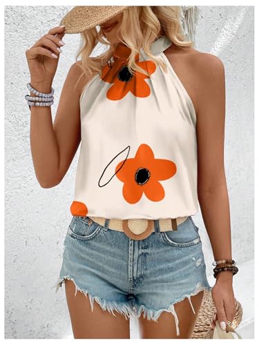 Image of RoseSeek Women's Tropical Paisley Halter Blouse Boho Shirt Vacation Tops