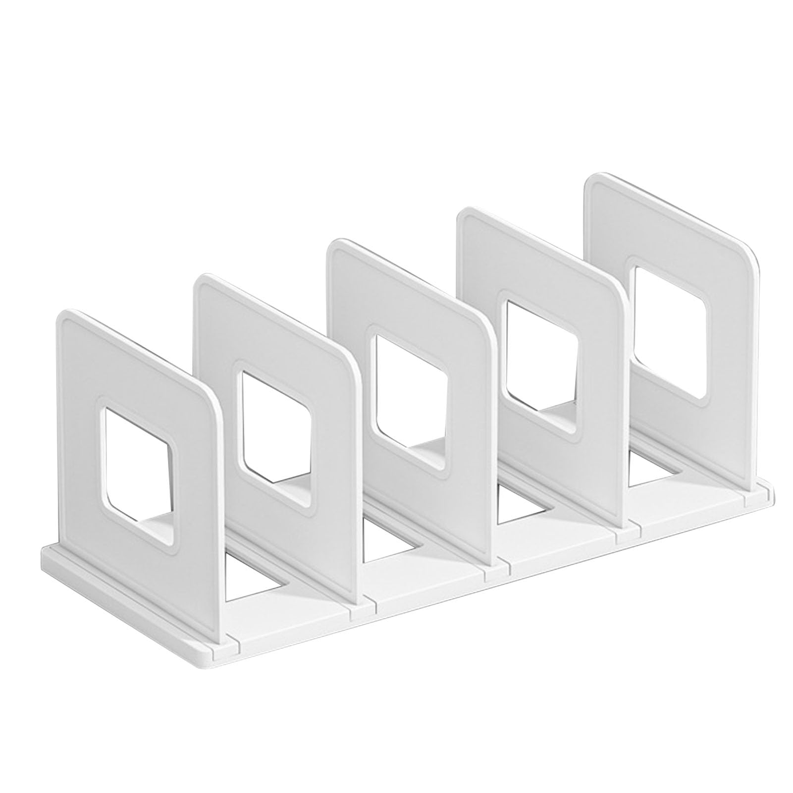 WOHPNLE Desktop File Organizer, 4 Compartments Vertical File Dividers Book Holder Adjustable Shelf Dividers for Home Office School (White)