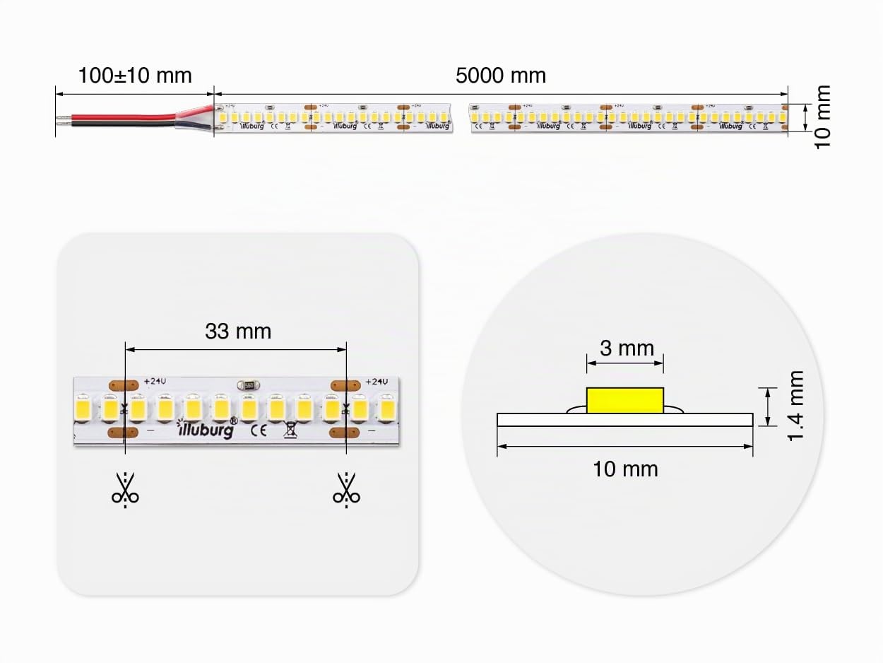24V Striscia LED 5m Bianco Neutro 4000K 240LEDs/m 22W/m 16500lm SMD 2835 Dimmerabile Strip Nastro LED Autoadesiva Illuminazione Decorativa