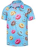 RAISEVERN Boys Golf Shirts Polo Shirt Cartoon Donut Size 10-12 Collared Performance Tops Kids Dry Fit Short Sleeve Blue Pink