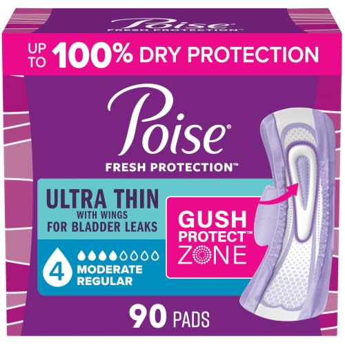 Poise Ultra Thin Incontinence Pads for Women, 4 Drop, Wings, 90 ct - image 1