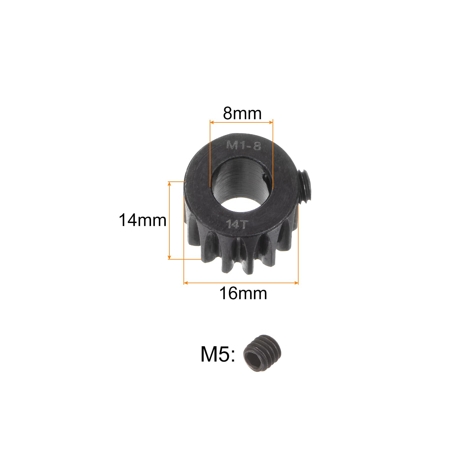 uxcell Mod 1 14T Pinion Gear 8mm Bore Hardened Steel Motor Rack Spur Gear for RC Car Truck Gear Drive