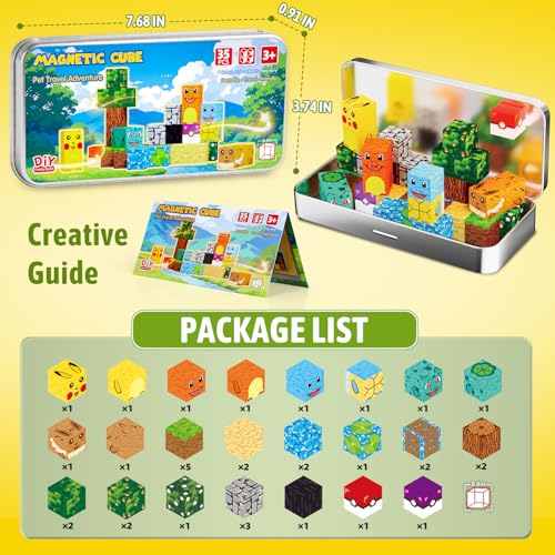 Image of Mini Magnetic Blocks Pet Travel Toys, 35 PCS Magnetic Building Cubes with Metal Storage Case for Kids Ages 3-8, STEM Montessori Construction Toys for Toddlers, Airplane & Car Ride Essentials
