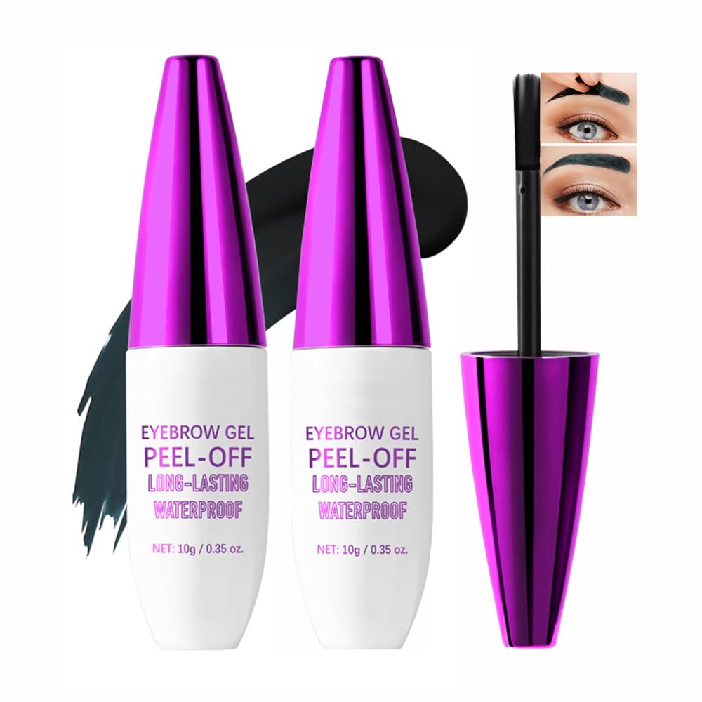2Pcs Peel Off Eyebrow Tint Gel - Waterproof & Sweatproof All-Day Wear, Transfer-Resistant Tattoo Effect, All Skin Types + Mother’s Day Gift Set​, 01#Black