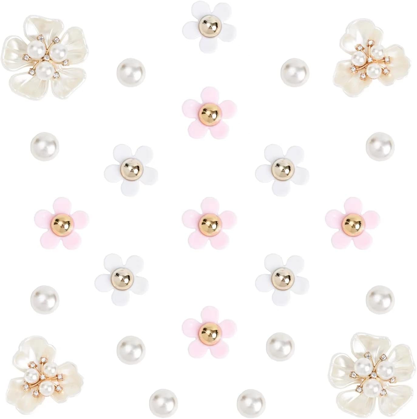 Flower Croc Charms for Girls Women,Bling Daisy Shoe Charms with Cute Flower, Pearl Croc Charms.Jewelry Diamond Shoe Decoration, Luxury Accessories for Party Favors Birthday Gifts., Pink,white