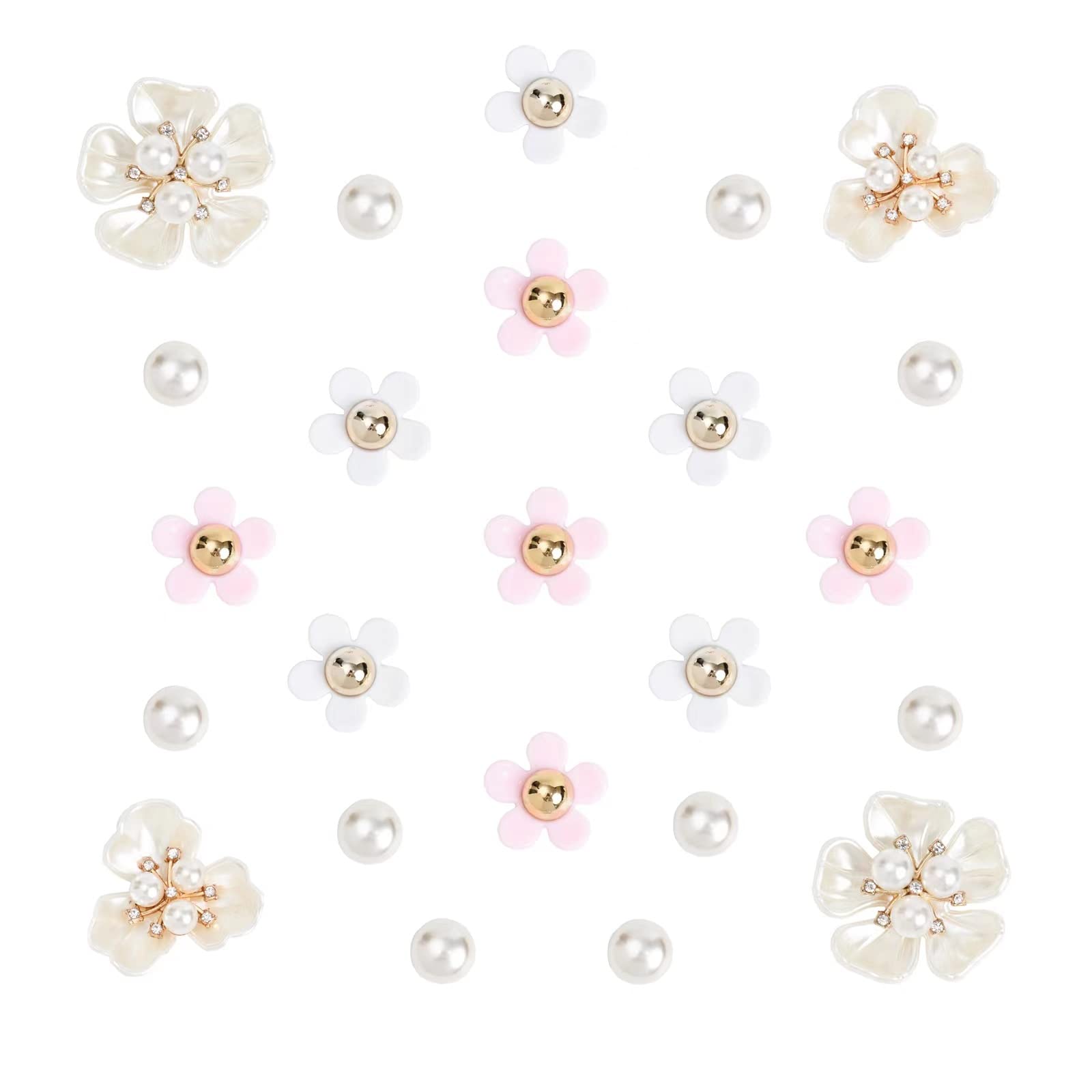 Flower Croc Charms for Girls Women,Bling Daisy Shoe Charms with Cute Flower, Pearl Croc Charms.Jewelry Diamond Shoe Decoration, Luxury Accessories for Party Favors Birthday Gifts., Pink,white