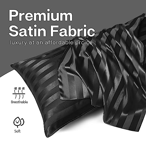 Image of MR&HM Satin Pillowcase for Hair and Skin, Silk Satin Pillowcase 2 Pack, King Size Pillow Cases Set of 2, Silky Pillow Cover with Envelope Closure (20x36, Black Striped)