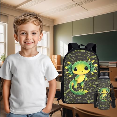 Axolotl School Backpack Set Girls 4 Piece Set Backpack for Boys Insulated Lunch Bag for Kids Pencil Case Boys Elementary Water Bottle Sling Carrier Escolares Para Niños3