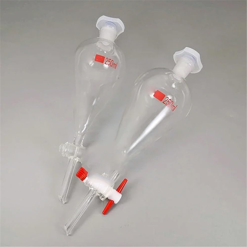 Vetreria da laboratorio 1 imbuto separatore trasparente e spesso a forma di pera da 250 ml a 1000 ml con pistone in vetro/PTFE for laboratorio(500ml (PTFE piston))