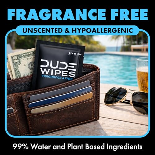 Image of DUDE Wipes Double Deuce Unscented Travel Wipes - 2 Wipes per Pack (40 packs, 80 Count) - On-The-Go Adult Flushable Wipes for Sensitive Skin - Infused with Vitamin E and Aloe - Septic and Sewer Safe