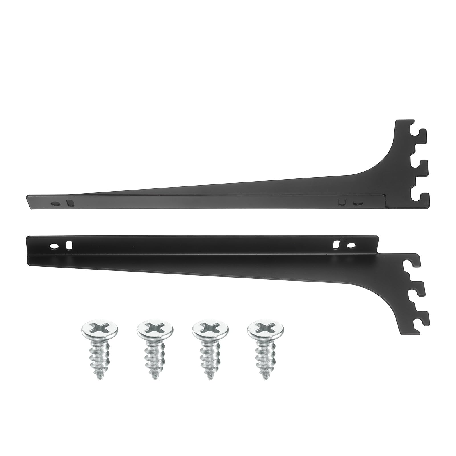 sourcing map 2Pcs Single Slot Shelf Bracket, 315mm Upright Track System Bracket Glass Shelf Support with Screws for Bookshelf Wall Storage Wardrobe Kitchen Closet (2.3mm Thick, Black)