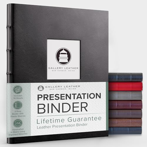Gallery Leather 3 Ring Binder with Plastic Sleeves, Includes 10 Sheets, Sheet Size: 8.5