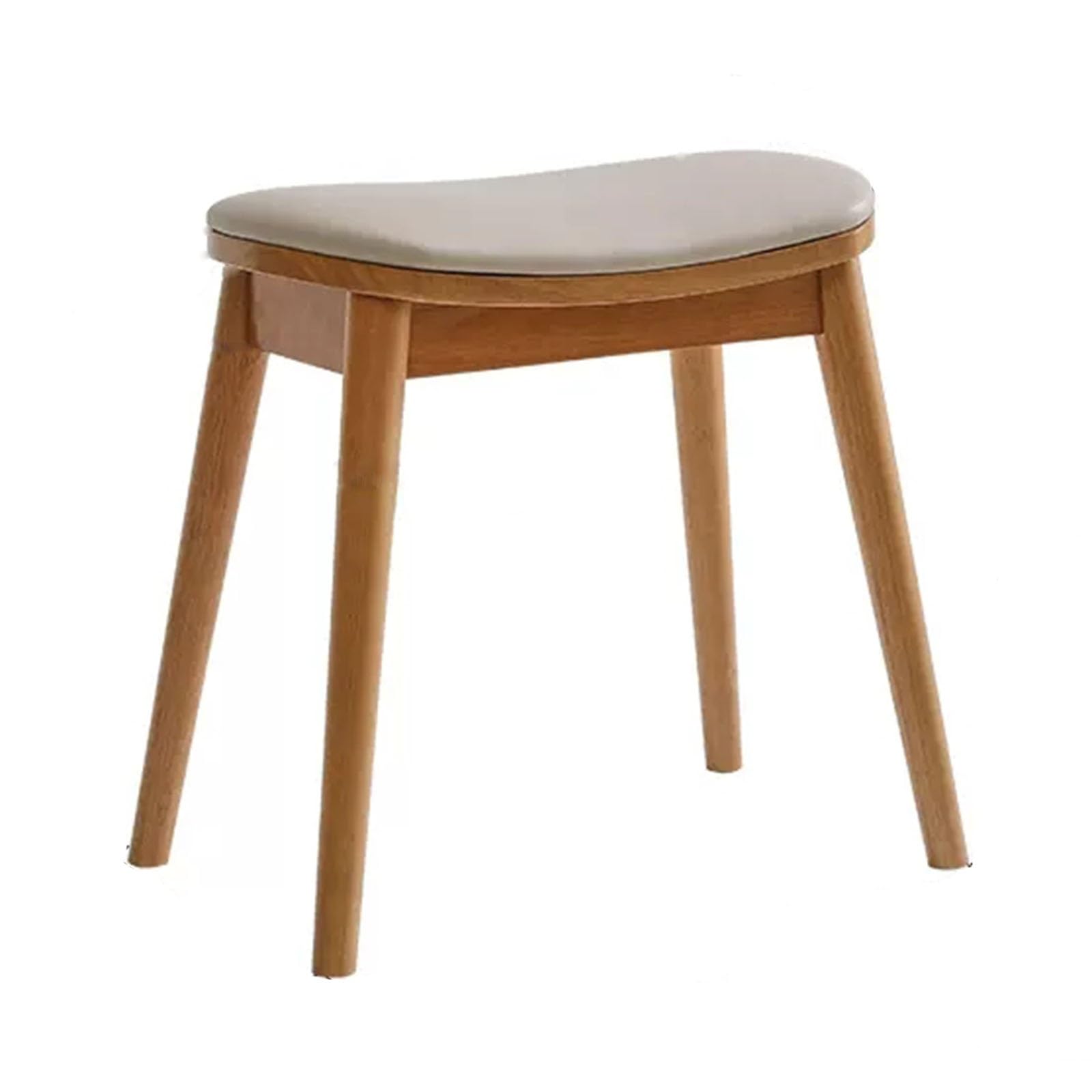 Gepolsterter Make-up-Hocker mit Holzbeinen, konkaves Design, Mida-Stil, perfekt für Schminktisch, beige / braune Beine, ideal für Make-up und Fellpflege