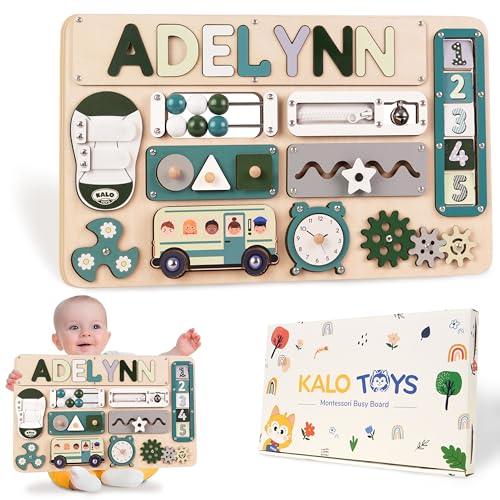 Image of KALOTOYS Busy Board Bear for Toddlers Wooden Montessori Toys, Wooden Controller Sensory Toy for Autistic Children & ADHD Sensory Board for Education & Learning Green