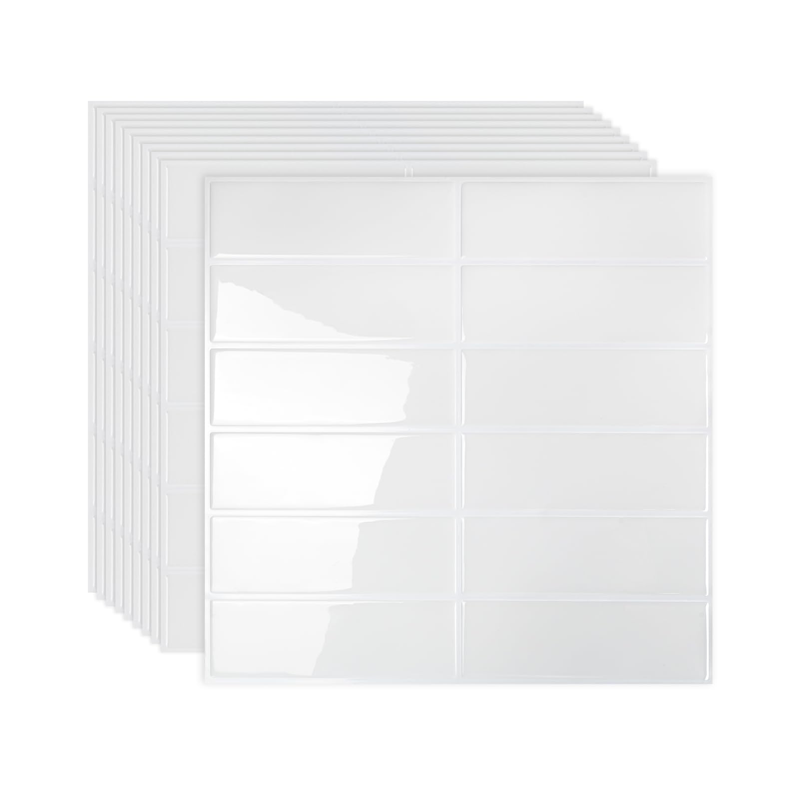 Honcet White Peel and Stick on Tiles 30.5x30.5cm - Self Adhesive Wall Tiles Vinyl Kitchen Backsplash 10 Sheet - Sticky Tile Stickers for Bathroom -Splashback Bathroom Sink 3D Subway Metro