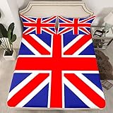 Erosebridal British Flag Bedding Sets Twin, United Kingdom Flag Bed Sheets for Kids Boys Teens, Classic Traditional Flag Fitted Sheet Geometric Stripes Bed Sheet Bedroom Decor, Red Blue