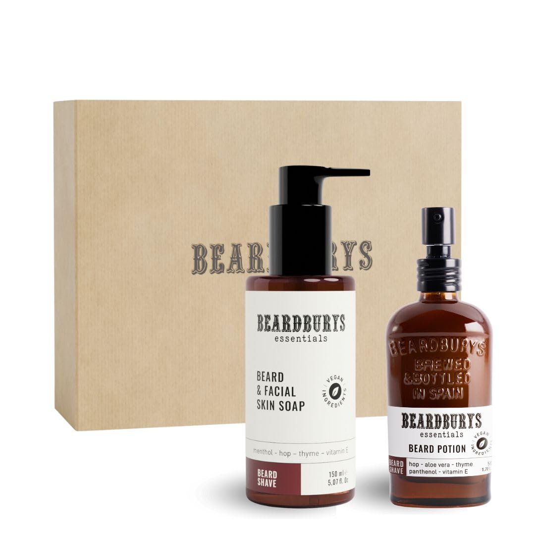 Essentials Skincare - Pack Cuidado Barba Hombre Diario | Incluye Limpiador Barba y Cara + Acondicionador Barba | Antiarrugas, sin Picores y Fórmula de Rápida Absorción