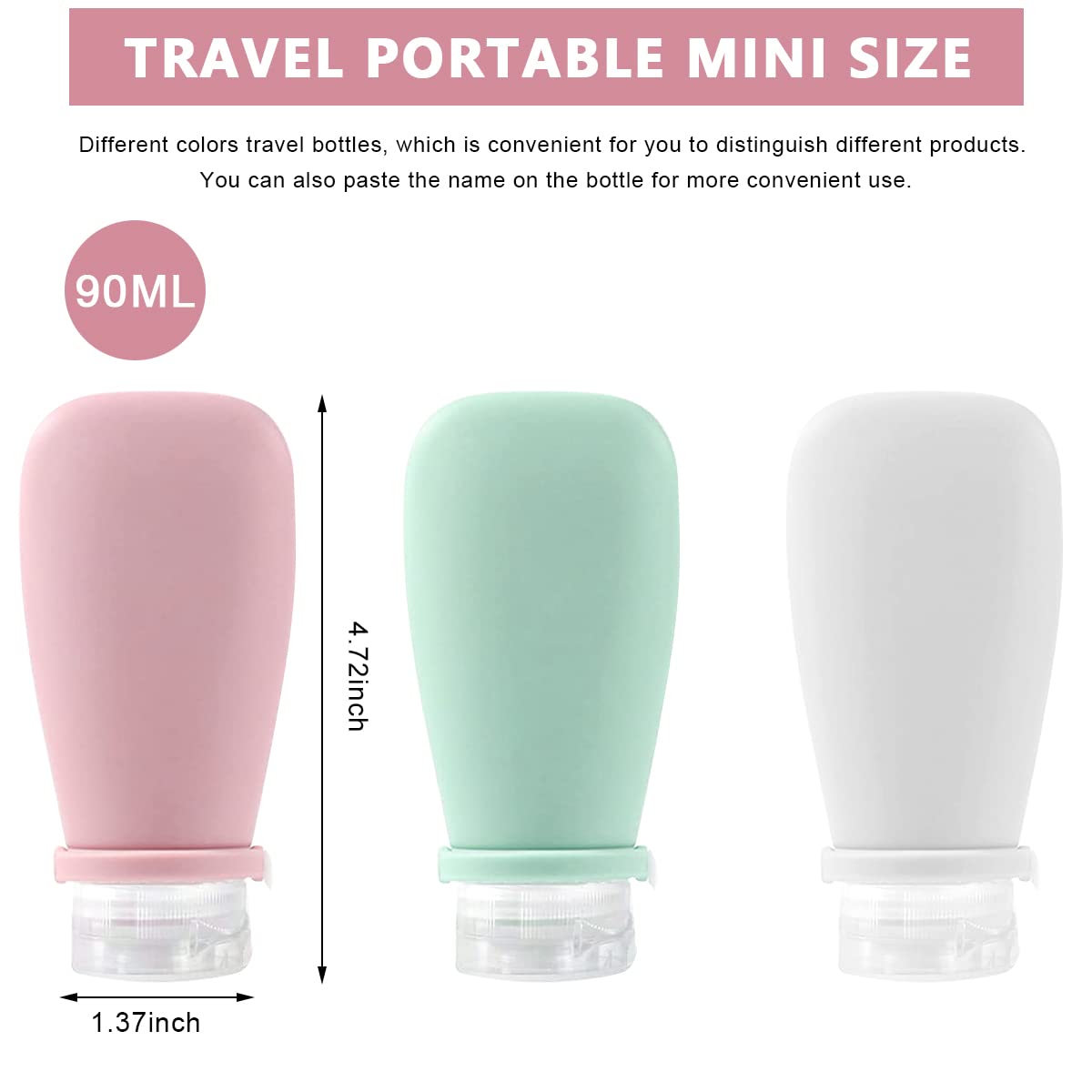 MAYCREATE Silicone Travel Bottles for Toiletries, 3 Pcs 90ML