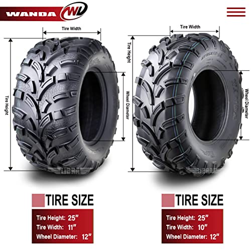 Image of WANDA Set 6 ATV UTV tires (2) 25x10-12 & (4) 25x11-12 High Load Cap Mud 6x6 | Lite-Mud Series All Terrain Hybrid Agil & Versatile