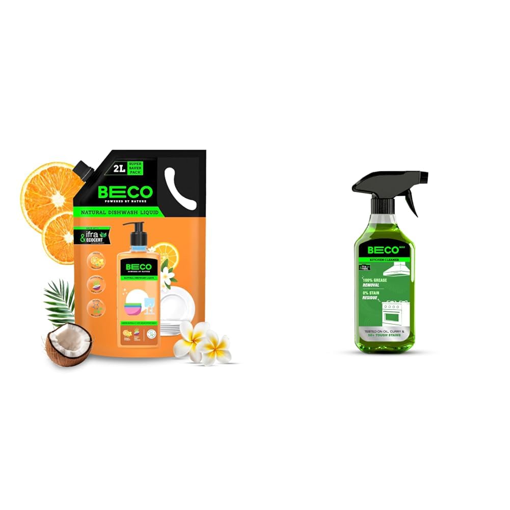 Beco Natural Dishwasher Liquid Refill | 2L Pack | Anti-Bacterial Formula | Orange Citrus Freshness | Ecofriendly Dish Washing Liquid Gel | Tough Grease Removal | Leaves No Residue on Utensils-image-33