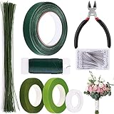 GLAMFIELDS Floral Arrangement Kit with Floral Tape, 26 Gauge Floral Stem Wire, 22 Gauge Floral Wire, Cutter, Boutonniere Flower pin for Bouquet Stem Wrapping, Floral Crafts and Wedding Bridal Bouquets