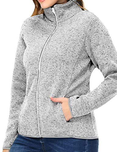 Womens Knitted Sweater Unique Speckled Zip Up Fleece Jacket, All Season Heather Cardigan3